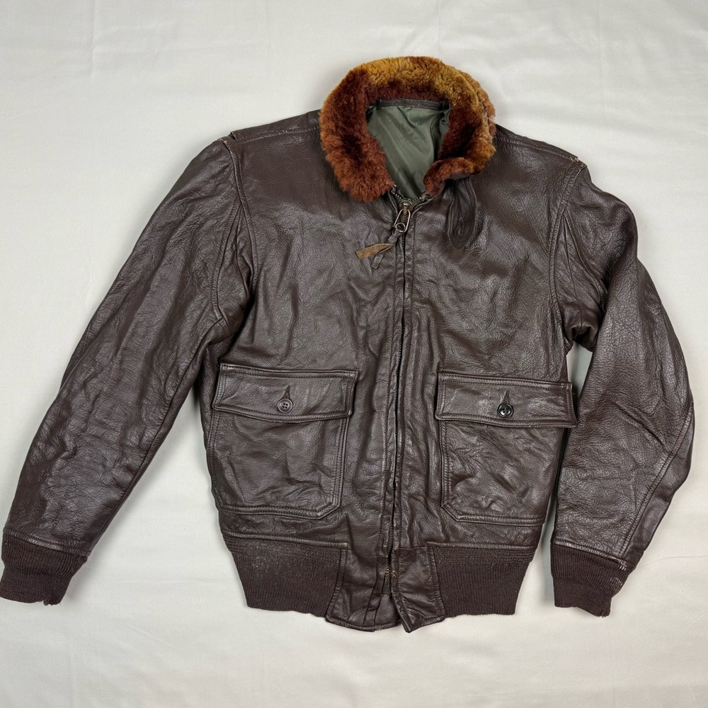 Vtg Vietnam War US Navy Leather G-1 Bomber Jacket Sz 38 Shearling Collar 50s 60s